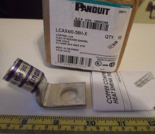 (10) panduit lcax4/0-58h-x flex conductor copper lug standard barrel 45° 4/0 awg for sale