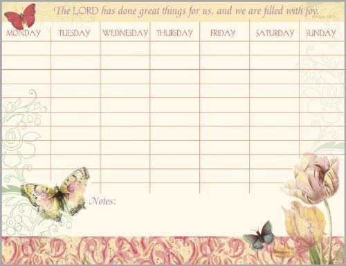 Gina B Butterflies &amp; Tulips Weekly Calendar Pad with Scripture