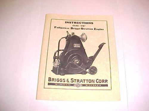 Antique briggs &amp; stratton gas engine owners &amp; parts manual book model fh for sale
