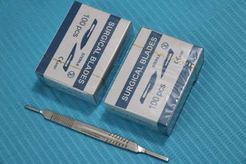 NEW  Surgical Scalpel Blade Handle Holder #3 &amp; #4 two in one + 200 BLADES