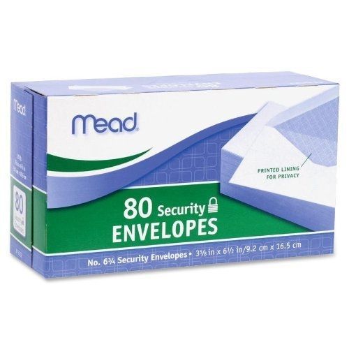 Mead #6 3/4 security envelopes, 80 count (75212), pack of 6 = 480 envelopes for sale