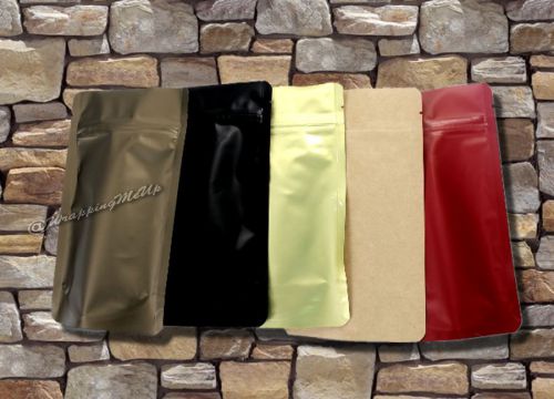 40 -4 oz ~red|black|bronze|gold|kraft combo coffee/tea/spice stand up pouch bags for sale