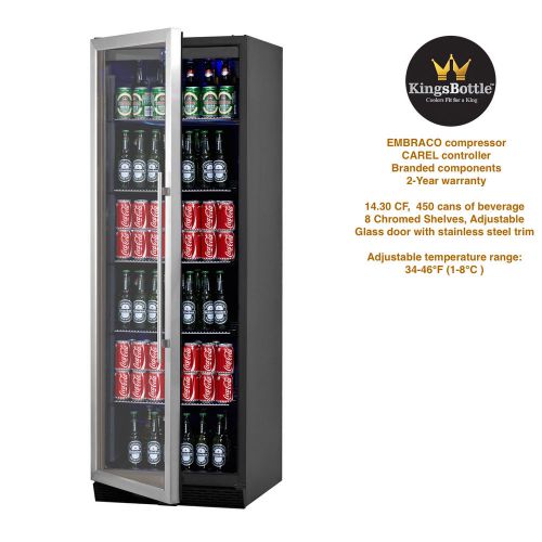 Kingsbottle beverage cooler, glass door with stainless trim 170bss for sale