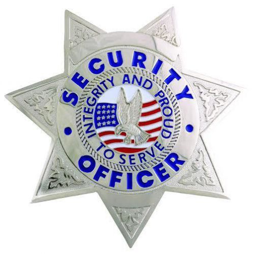 Obsolete Security Officer 7 Point Star Silver Chrome Nickel Badge