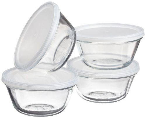 Anchor Kitchen Supply Set of 4 6 Ounce Glass Custard Cups With Snap On Lids