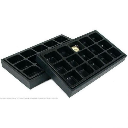 2 15 Slot Jewelry Display Insert &amp; Black Travel Tray