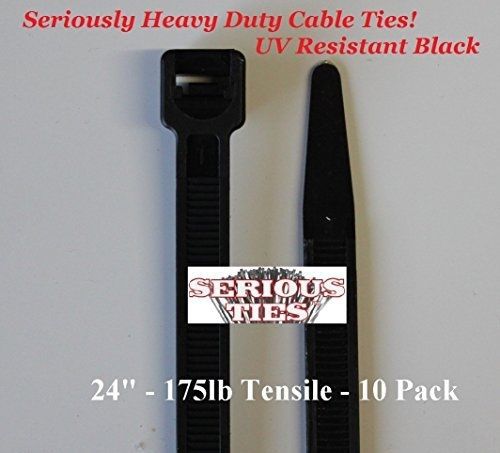 Serious Ties - Extra Heavy Duty Cable Ties (10, 24 Inch/175Lbs/UV Black)