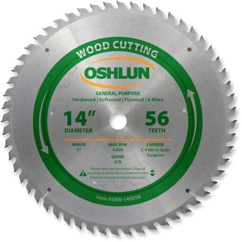 Oshlun SBW-140056 14-Inch 56 Tooth ATB General Purpose Saw Blade with 1-Inch