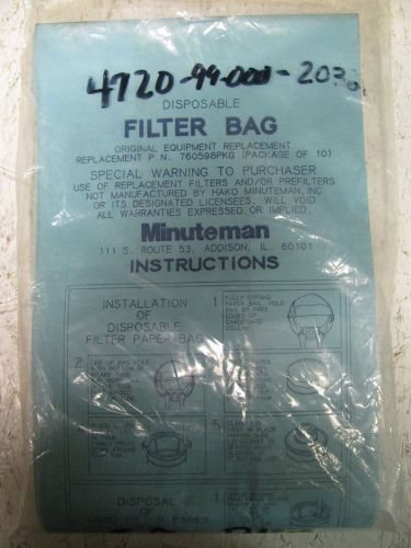LOT OF 10 MINUTEMAN 760598PKG DISPOSABLE FILTER BAG, NEW IN PACKAGE
