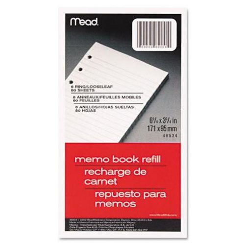 Mead Memo Book Refill 6 Ring 3 3/4&#034; x 6 3/4&#034; Pack of 80 Sheets