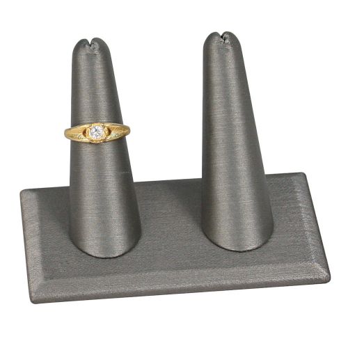 2 FINGER DISPLAY STEEL GREY LEATHERETTE JEWELRY RING STAND SHOWCASE DISPLAY DEAL
