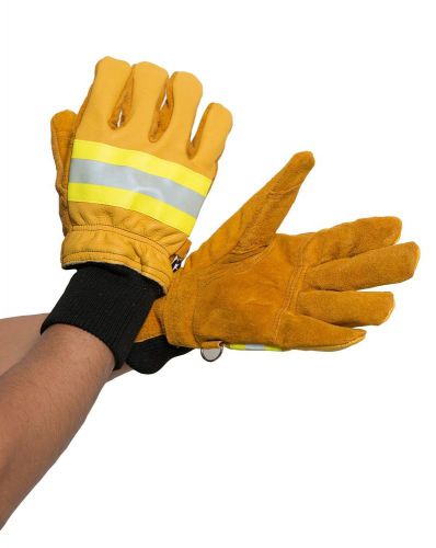 Firefighter glove heavy duty work fire-retardant gloves w/ reflective strap for sale