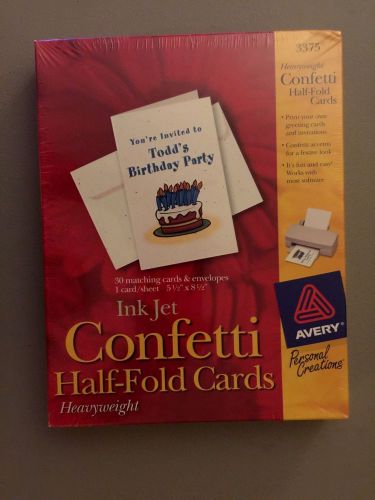 CONFETTI HALF- FOLD CARDS BY AVERY HEAVYWEIGHT 30 MATCHING CARDS &amp; ENVELOPES