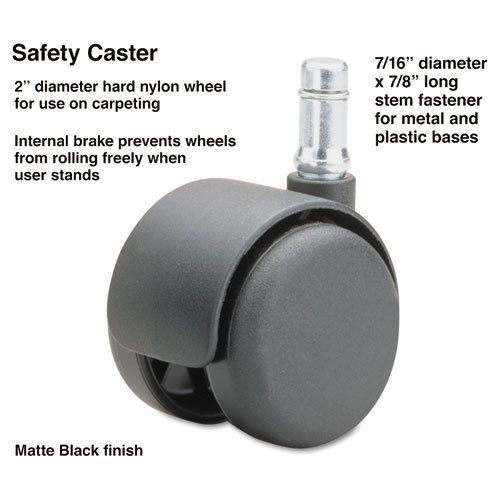 Safety Casters, 100 lbs./Caster, Nylon, B Stem, Hard, 5/Set