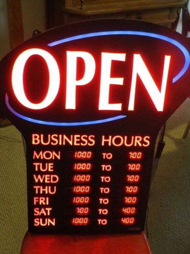 NEWON LED LIGHTED RETAIL &amp; SERVICES OPEN CLOSED SIGN WITH DECAL BUSINESS HOURS