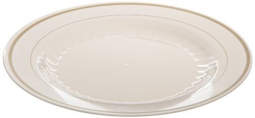 WNA MP9IPREM Masterpiece Plastic Plates, 9 in., Ivory w/Gold Accents, Rnd (Case