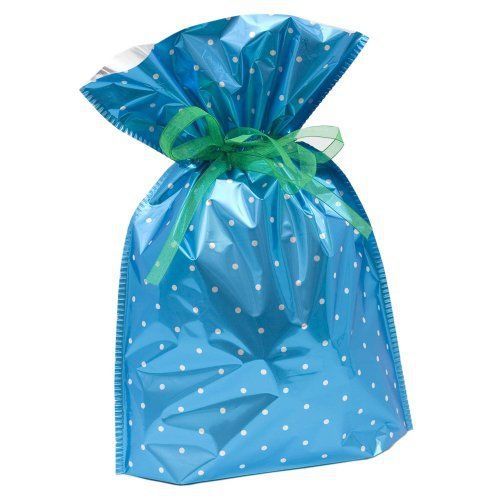 Gift Mate 21055-4 4-Piece Drawstring Gift Bags, Large, Blue Polka Dot