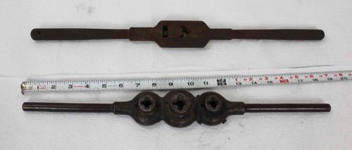 Vintage Large Solid Iron Tap And Die Handles 7/16,3/8,1/2 &amp; Threadwell No 37 Tap