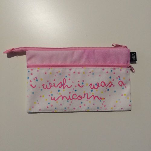 Typo &#039;I Wish I Was a Unicorn&#039; Pencil Case Pouch Bag Pink Polka Dot Horse Cute