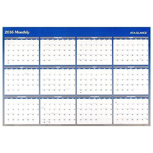 At-a-glance wall calendar 2016, erasable, reversible, 48 x 32 inches, blue for sale