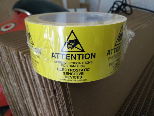 1000 PCs - 2 x 2&#034; ESD Static Warning Acrylic Labels S-2245 &#034;ATTENTION..&#034; 2 Rolls