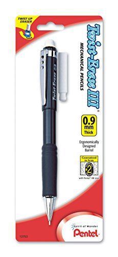 Pentel Twist-Erase III Automatic Pencil with 1 Eraser Refill, 0.9mm, Assorted