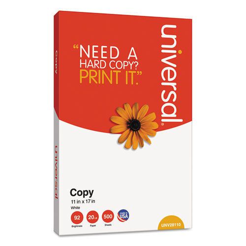 Copy Paper, 92 Brightness, 20lb, 11 x 17, White, 2500 Sheets/Carton