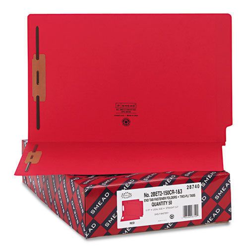 Smead 28740 End Tab Color Fastener Folder, 3/4&#034; Expansion, Legal, 50/BX, Red