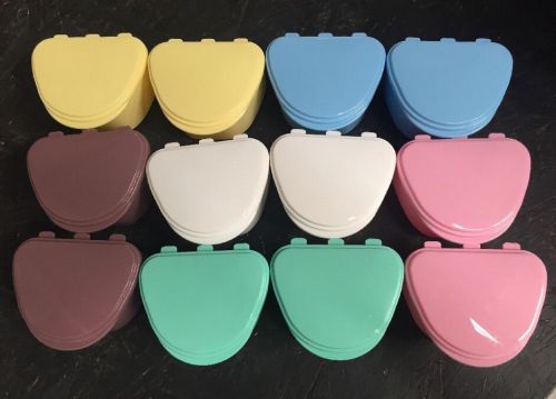 12/Box Denture Bath Retainer Orthodontic Mouthguard Storage Case Pastel Colors