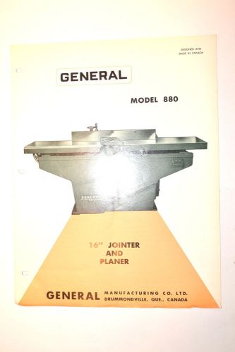GENERAL MODEL 880 16&#034; JOINTER &amp; PLANER BROCHURE #RR618 features speifications
