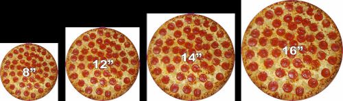 4 PIZZA SIZE Decal Sticker set for 8&#034; 12&#034; 14&#034; 16&#034; Delivery Shop Car Sign Box