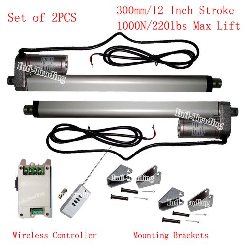 2x 12&#034; stroke 14mm/s 220lbs dc12v linear actuator w/ wireless remote bracket set for sale
