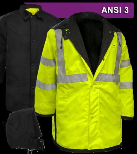Reflective apparel factory reversible safety rain coat vea-449-st ansi class 3 for sale