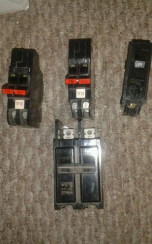 LOT OF 5 15 &amp; 20 AMP MOLDED CIRCUIT BREAKERS - nos