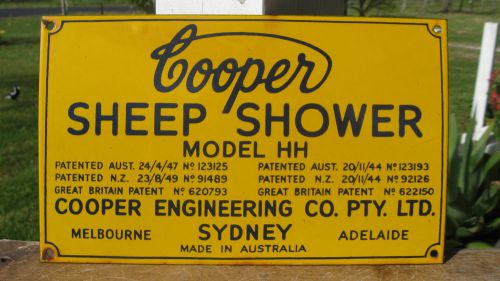 VINTAGE ORIGINAL COOPERS SHEEP SHOWER ENAMEL ADVERTISING SIGN