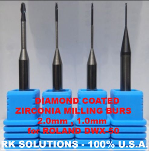 DIAMOND COATED ROLAND DWX-50 Milling Bur 2.0mm - Guaranteed 50 hours!!!