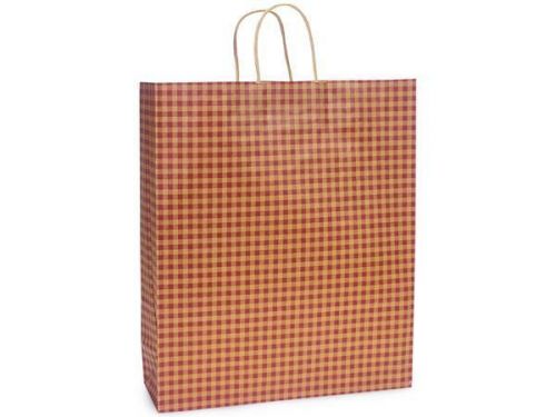 50 X-Large Burgundy Red Gingham Shopping Gift Bags Wholesale Packaging Christmas