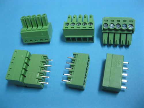 200 pcs pitch 3.5mm 5way/pin screw terminal block connector green pluggable type for sale