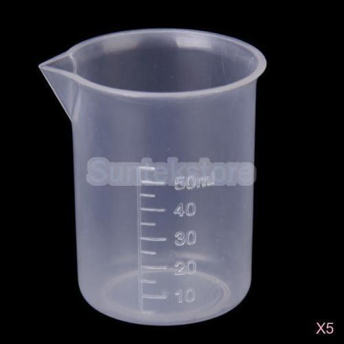 5Pcs 50ml Transparent Plastic Graduated Beaker Measuring Cup Kitchen Lab Test