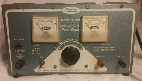 Vintage Electro Model D-612 T Filtered D.C. Power Supply FOR PARTS