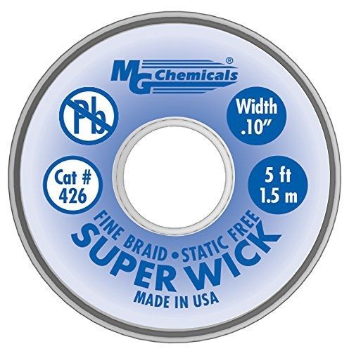 Mg chemicals 400 series #4 fine braid super wick with rma flux, 5&#039; length x 0.1&#034; for sale