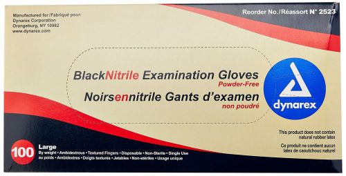 Dynarex 2523 nitrile exam gloves large black  (pack of 100) for sale