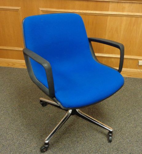 Lot of TEN (10) OFFICE CHAIRS, Bright BLUE CLOTH, Vinyl ARMS.  LOCAL PICKUP ONLY