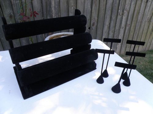 LOT of 6 earring stands and a 3 tier bracelet rack holder black velvet