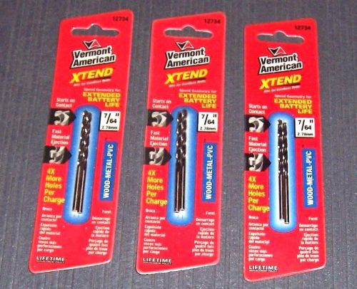 3 ea.2 Pack (6 Bits)Vermont American 12734 7/64&#034; XTEND Cordless Series Drill Bit