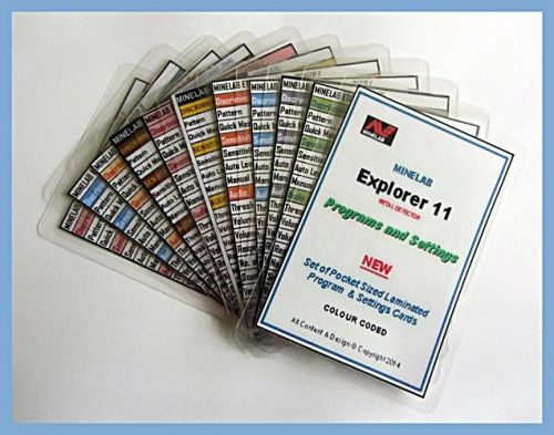 Minelab explorer 2 - metal detector program cards. pocket size. waterproof. new for sale