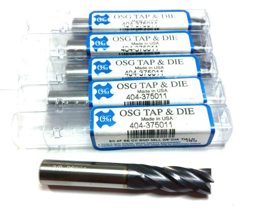 (lot of 5) 3/8&#034; osg solid carbide tialn 4 flute end mill *no reserve* (r 74) for sale