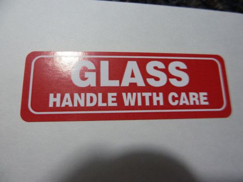 Glass Handle With Care 3&#034;x1&#034; Carrier ships package safely 20 labels red &amp; White