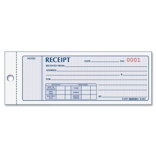 Rediform Money Receipt Book, 2.75 x 7.625 Inches, 100 Pages (8L800)