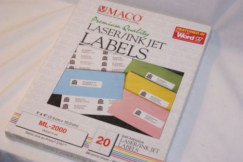 Laser/Ink Jet PRINTER LABELS 1&#034;x4&#034; Maco ML-2000 - 1 Unopened Box of 2000 Labels